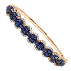 Blue Sapphire And Diamond Bangle Bracelet For Women 14K White Gold 9.5CT LUXURMAN -Luxurman jewelry blue sapphire and diamond bangle bracelet for women 14k gold 95ct luxurman ro