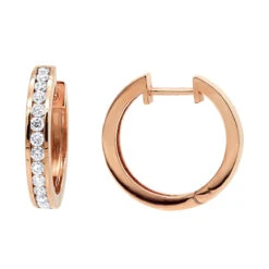 Classy Small 1/2 Inch Diamond Hoop Earrings 14K Yellow Gold Huggies Round Diamonds -Luxurman jewelry classy small 12 inch diamond hoop earrings 14k gold huggies round diamonds ro