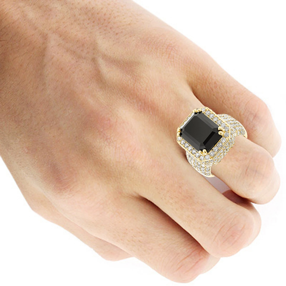 Custom Made 14K Yellow Gold Diamond Ring With Black Onyx For Men And Women 4.65ct 5 Custom Made 14K Yellow Gold Diamond Ring With Black Onyx For Men And Women 4.65ct - Image 5