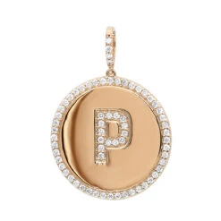 Customizable 14K Yellow Gold Diamond Circle Alphabet Pendant For Women 0.7ct Medallion -Luxurman jewelry customizable 14k gold diamond circle alphabet pendant for women 07ct medallion ro