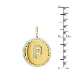 Customizable 14K Yellow Gold Diamond Circle Alphabet Pendant For Women 0.7ct Medallion -Luxurman jewelry customizable 14k gold diamond circle alphabet pendant for women 07ct medallion rulerye