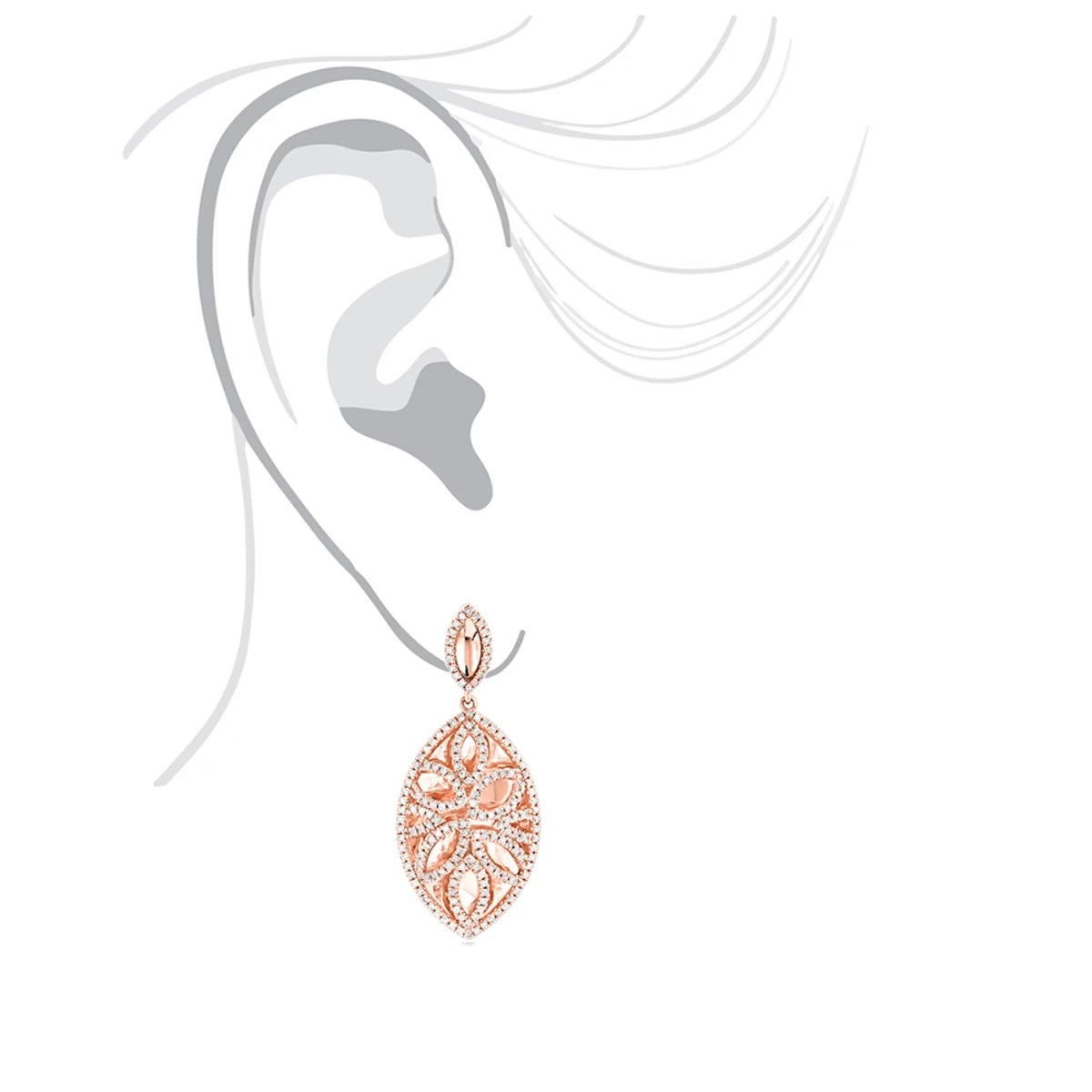 Diamond Flower Earrings For Women 14K Rose Gold Drop Earrings Leafs Design 1 Carat 5 Diamond Flower Earrings For Women 14K Rose Gold Drop Earrings Leafs Design 1 Carat - Image 5