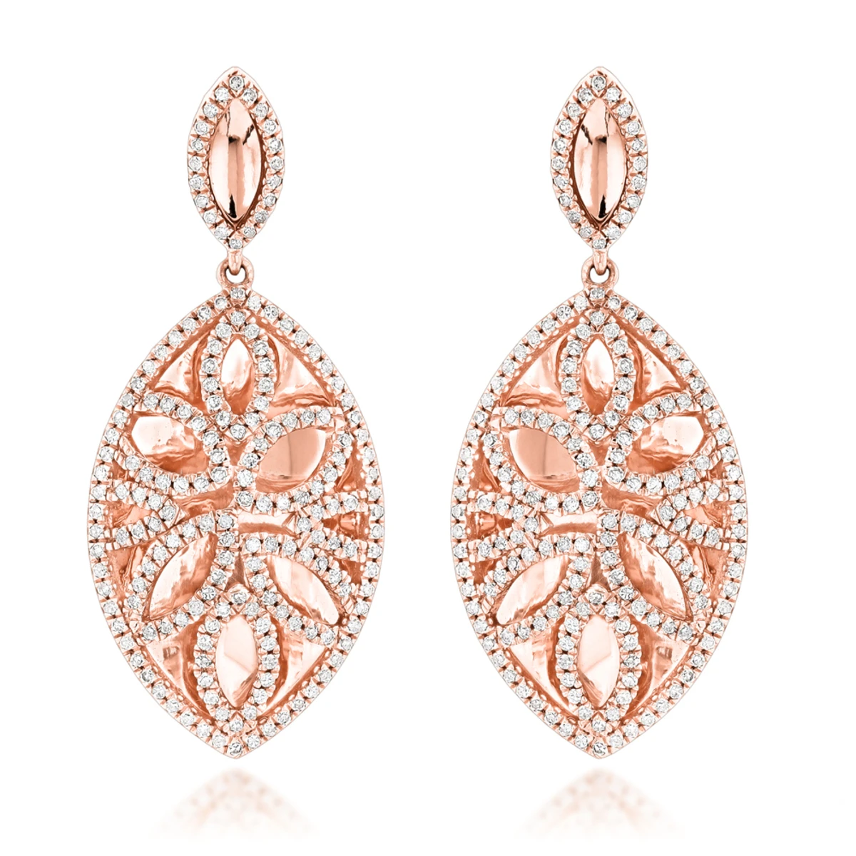 Diamond Flower Earrings For Women 14K Rose Gold Drop Earrings Leafs Design 1 Carat 1 Diamond Flower Earrings For Women 14K Rose Gold Drop Earrings Leafs Design 1 Carat