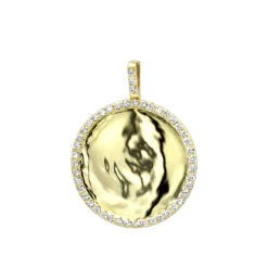 Engravable 14K Yellow Gold Diamond Circle Pendant For Women 1 Carat Medallion