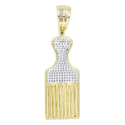 Hip Hop Fancy Afro Pick Comb Diamond Pendant For Men 10K Yellow Gold -Luxurman jewelry hip hop jewelry fancy afro pick comb diamond pendant for men in 10k gold backye