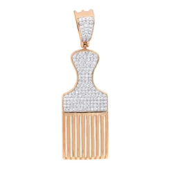 Hip Hop Fancy Afro Pick Comb Diamond Pendant For Men 10K Yellow Gold -Luxurman jewelry hip hop jewelry fancy afro pick comb diamond pendant for men in 10k gold ro