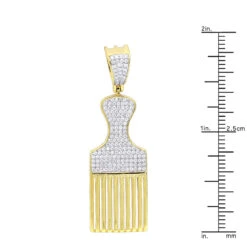 Hip Hop Fancy Afro Pick Comb Diamond Pendant For Men 10K Yellow Gold -Luxurman jewelry hip hop jewelry fancy afro pick comb diamond pendant for men in 10k gold rulerye