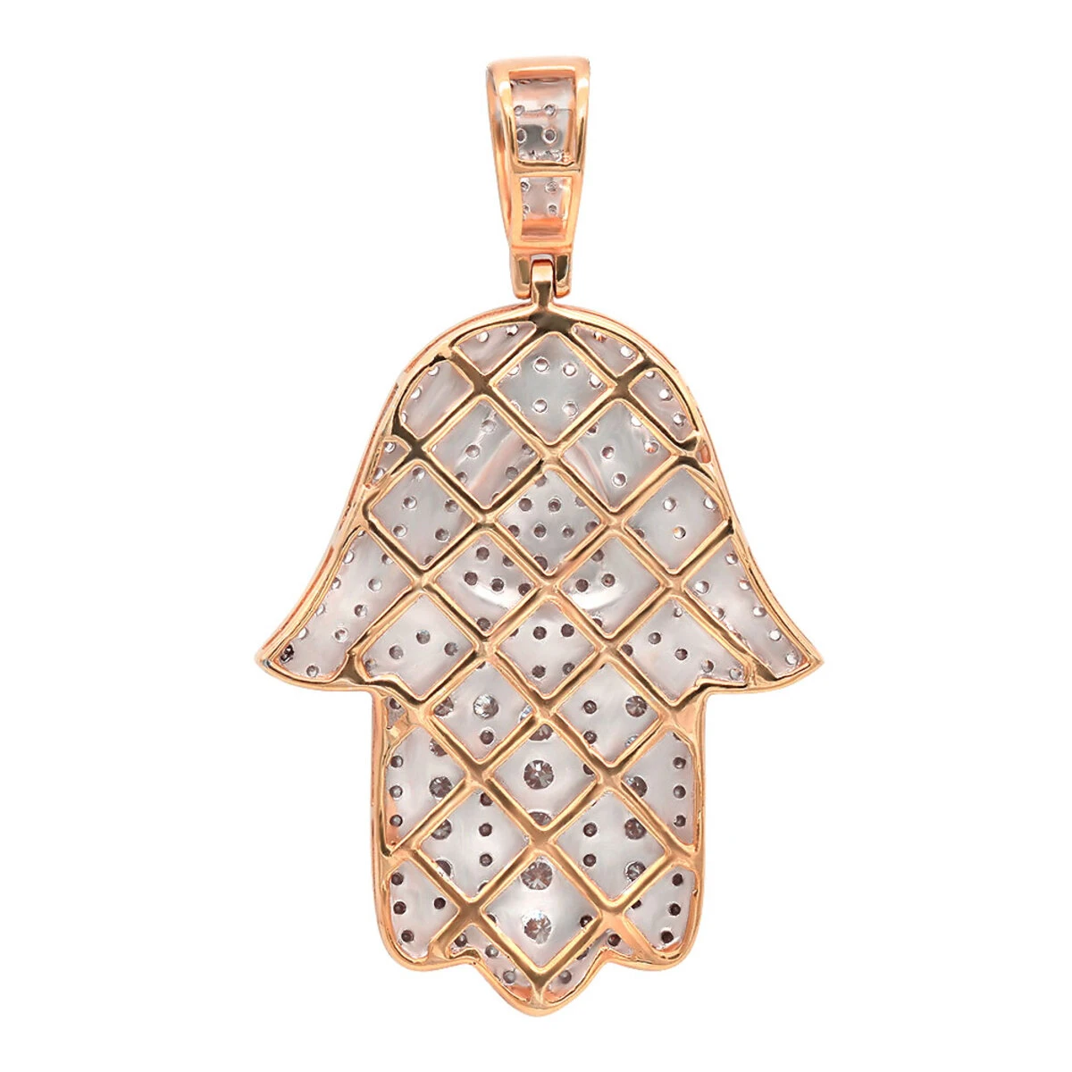 Jewish Large Iced Out Hamsa Hand Pendant 14K Yellow Gold 2CT Diamond Charm 6 Jewish Large Iced Out Hamsa Hand Pendant 14K Yellow Gold 2CT Diamond Charm - Image 6