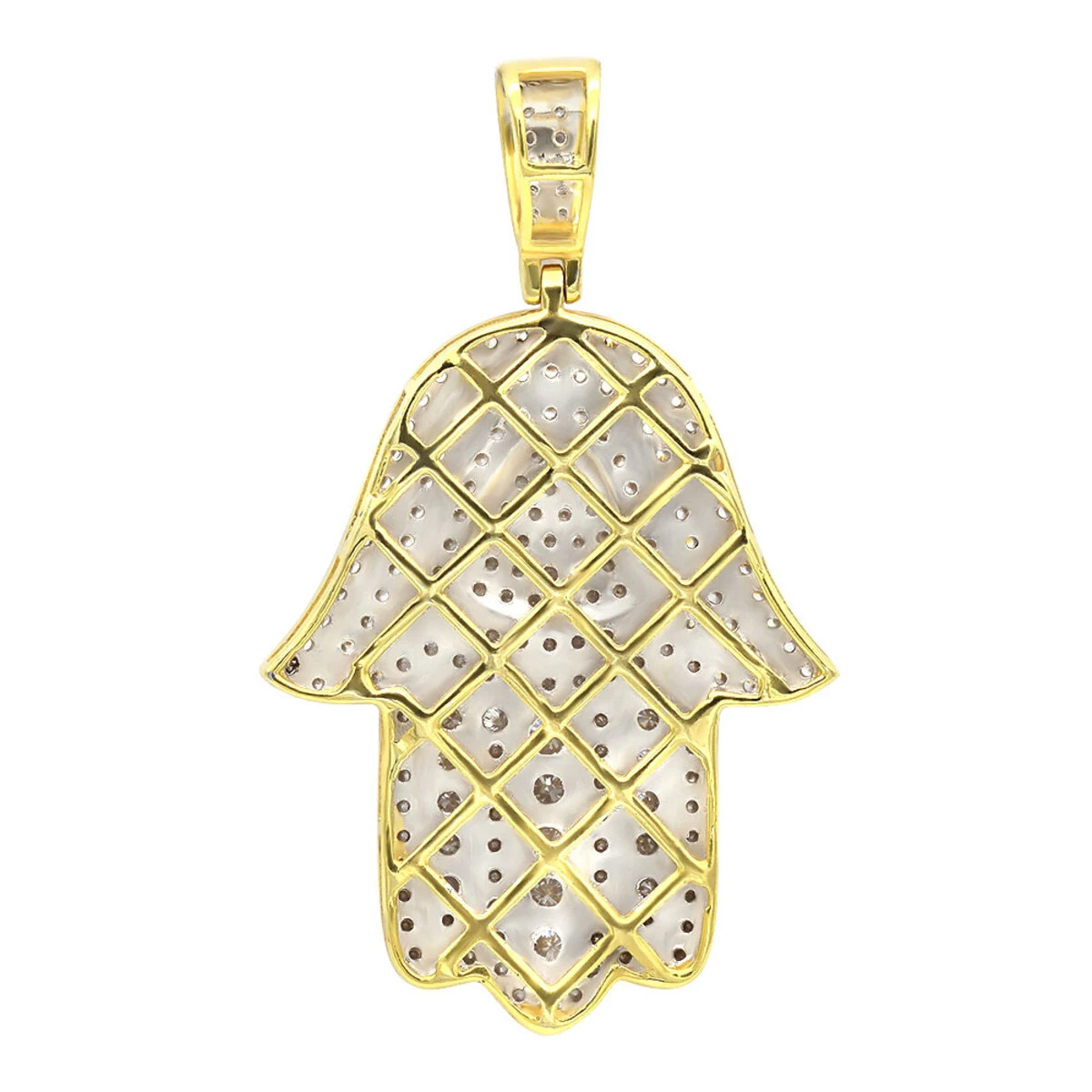 Jewish Large Iced Out Hamsa Hand Pendant 14K Yellow Gold 2CT Diamond Charm 5 Jewish Large Iced Out Hamsa Hand Pendant 14K Yellow Gold 2CT Diamond Charm - Image 5