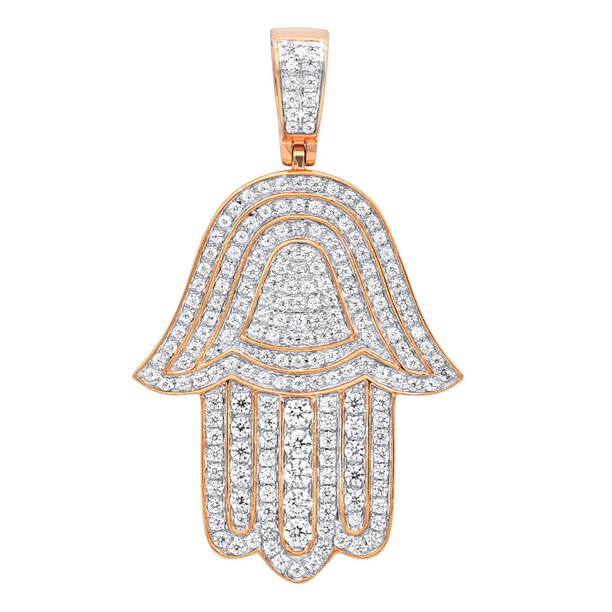 Jewish Large Iced Out Hamsa Hand Pendant 14K Yellow Gold 2CT Diamond Charm 3 Jewish Large Iced Out Hamsa Hand Pendant 14K Yellow Gold 2CT Diamond Charm - Image 3