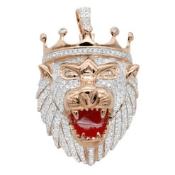 Large 10K Yellow Gold Diamond Lion Head Pendant For Men W Crown 4ct By Luxurman -Luxurman jewelry large 10k gold diamond lion head pendant for men w crown 4ct by luxurman ro 1