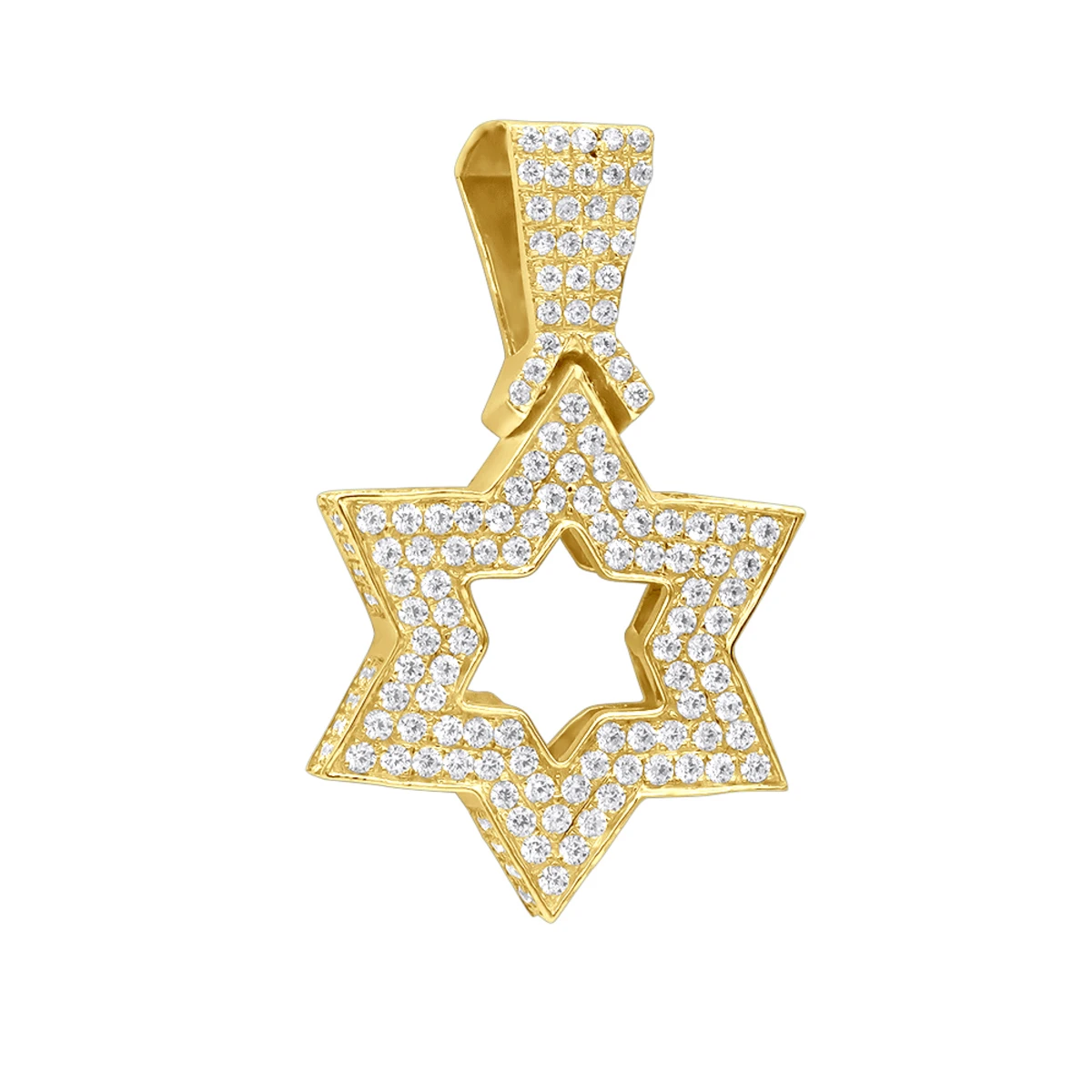 Large 14K Yellow Gold Diamond Star Of David Pendant For Men & Women 1 Large 14K Yellow Gold Diamond Star Of David Pendant For Men & Women
