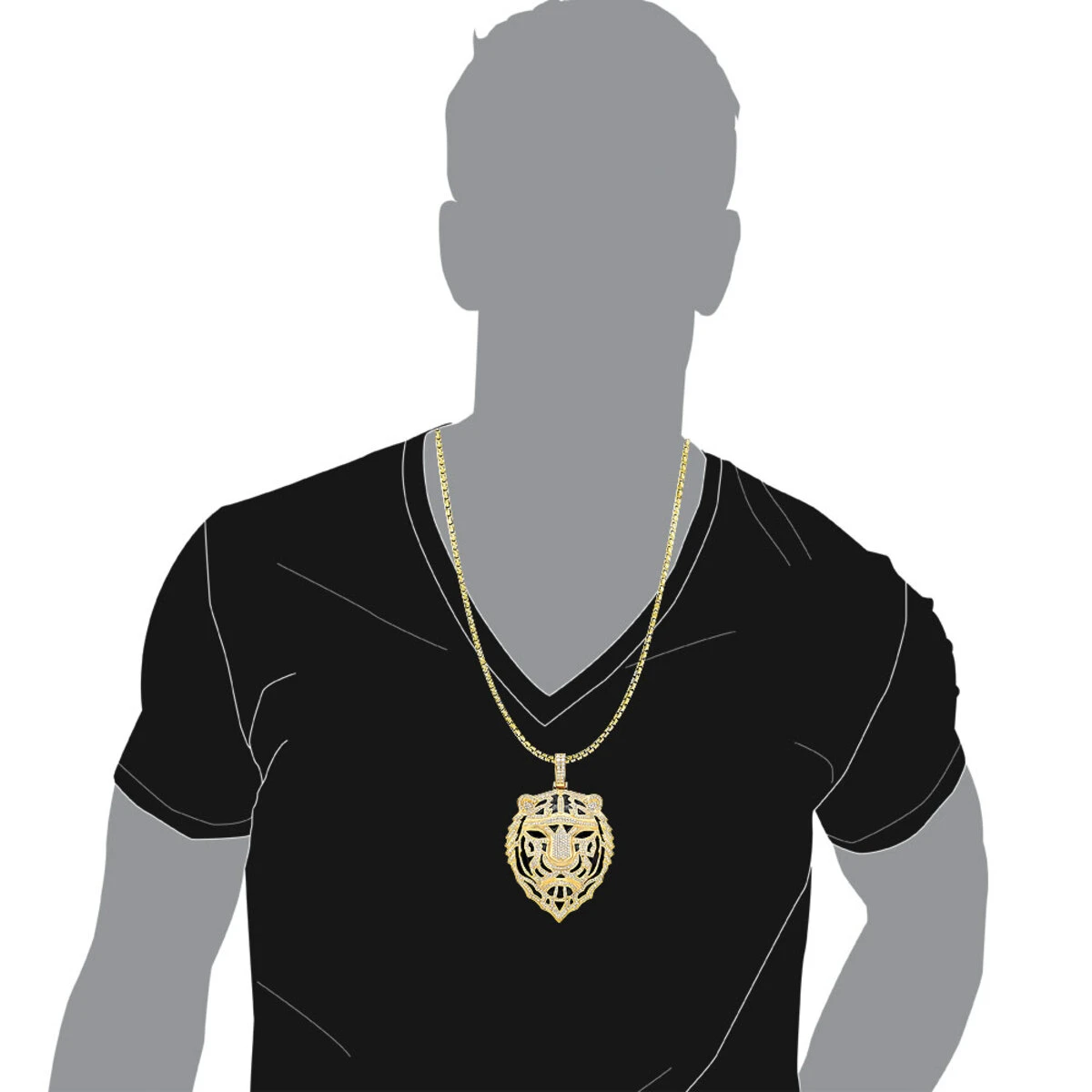 Large 14K Yellow Gold Men's Diamond Tiger Pendant With Black Enamel 10 Carats 8 Large 14K Yellow Gold Men's Diamond Tiger Pendant With Black Enamel 10 Carats - Image 8