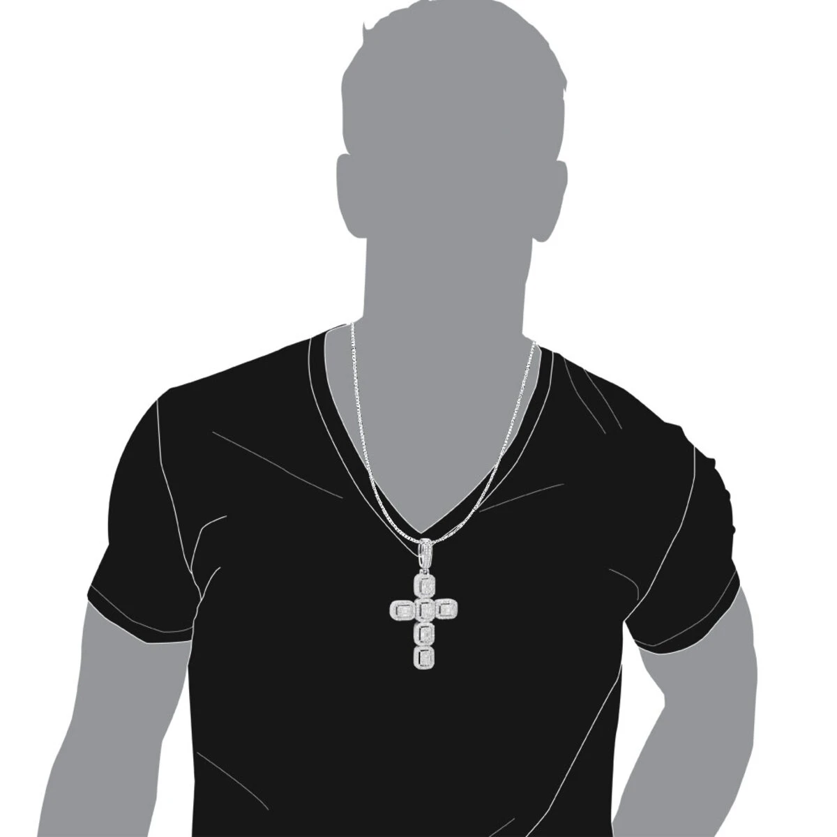 Large 2in Unique Men's Diamond Cross Pendant 14K White Gold Round Baguette Diamonds 5 Large 2in Unique Men's Diamond Cross Pendant 14K White Gold Round Baguette Diamonds - Image 5