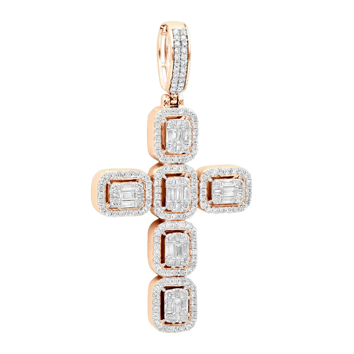 Large 2in Unique Men's Diamond Cross Pendant 14K White Gold Round Baguette Diamonds 3 Large 2in Unique Men's Diamond Cross Pendant 14K White Gold Round Baguette Diamonds - Image 3