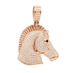 Large 10K Yellow Gold Horse Head Diamond Pendant For Men 4.5 Carat -Luxurman jewelry large real 10k gold horse head diamond pendant for men 4 carat ro