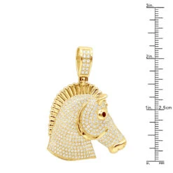 Large 10K Yellow Gold Horse Head Diamond Pendant For Men 4.5 Carat -Luxurman jewelry large real 10k gold horse head diamond pendant for men 4 carat rulerye