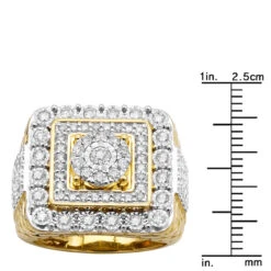 Large Real Hip Hop Diamond Pinky Ring For Men 14K Yellow Gold Square Shape 2.25ct -Luxurman jewelry large real hip hop diamond pinky ring for men 14k gold square shape 225ct 803186 ruler