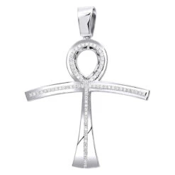 Large Symbol Of Life Egyptian Ankh Diamond Cross Pendant 14K White Gold 2.5ct