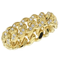 LUXURMAN Bands Solid 14K Yellow Gold Cuban Link Chain Diamond Ring For Men 0.7ct