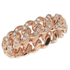 LUXURMAN Bands Solid 14K Yellow Gold Cuban Link Chain Diamond Ring For Men 0.7ct -Luxurman jewelry luxurman bands solid 14k gold cuban link chain diamond ring for men 07ct ro