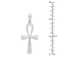 Luxurman Egyptian Ankh Cross Diamond Pendant 14K White Gold 0.6CT 2 3/4 Inch -Luxurman jewelry luxurman pharaoh egyptian ankh cross diamond pendant in 14k gold 06ct rulerwh 1