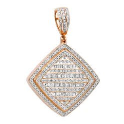 Men's Diamond Rhombus Pendant 1.8ct Baguette & Round Diamonds 14K Yellow Gold -Luxurman jewelry mens diamond rhombus pendant 18ct baguette round diamonds 14k gold 803178 ro 20201203