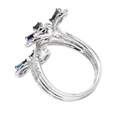 Pear Cut Sapphire And Diamond Flower Bloom Cocktail Ring For Women 14K White Gold 9 Pear Cut Sapphire And Diamond Flower Bloom Cocktail Ring For Women 14K White Gold -Luxurman jewelry pear cut sapphire and diamond flower bloom cocktail ring for women 14k gold backwh 1