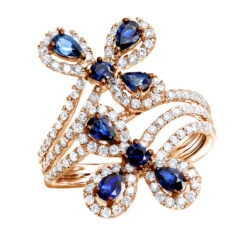 Pear Cut Sapphire And Diamond Flower Bloom Cocktail Ring For Women 14K White Gold 8 Pear Cut Sapphire And Diamond Flower Bloom Cocktail Ring For Women 14K White Gold -Luxurman jewelry pear cut sapphire and diamond flower bloom cocktail ring for women 14k gold ro 1