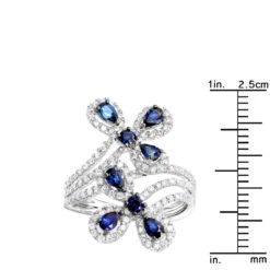 Pear Cut Sapphire And Diamond Flower Bloom Cocktail Ring For Women 14K White Gold 11 Pear Cut Sapphire And Diamond Flower Bloom Cocktail Ring For Women 14K White Gold -Luxurman jewelry pear cut sapphire and diamond flower bloom cocktail ring for women 14k gold rulerwh 1