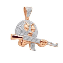 10K Yellow Gold Angry Emoji With AK47 Machine Gun Pendant With Diamonds 1.2ct -Luxurman jewelry real 10k gold angry emoji with ak47 machine gun pendant with diamonds 12ct ro