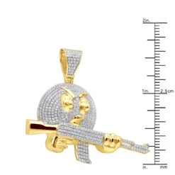 10K Yellow Gold Angry Emoji With AK47 Machine Gun Pendant With Diamonds 1.2ct -Luxurman jewelry real 10k gold angry emoji with ak47 machine gun pendant with diamonds 12ct rulerye