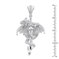 10K White Gold Diamond Dragon On A Sword Pendant For Men 7.25ct By Luxurman -Luxurman jewelry real 10k gold diamond dragon on a sword pendant for men 725ct by luxurman rulerwh 1