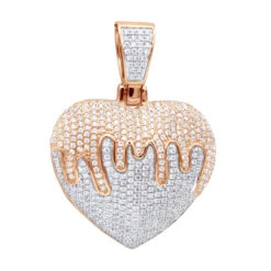 14K Yellow Gold Iced Out Dripping Heart Diamond Pendant For Women 1.3ct -Luxurman jewelry real 14k gold iced out dripping heart diamond pendant for women 13ct ro
