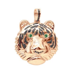 14K Yellow Gold Tiger Head Diamond Pendant For Men 2.2ct Black Diamonds -Luxurman jewelry real 14k gold tiger head diamond pendant for men 22ct black diamonds ro