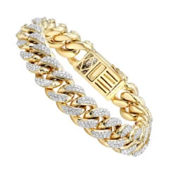 Real Diamond Miami Cuban Link Chain Bracelet For Men 10K Yellow Gold 14mm -Luxurman jewelry real diamond miami cuban link chain bracelet for men in 10k gold 14mm backye
