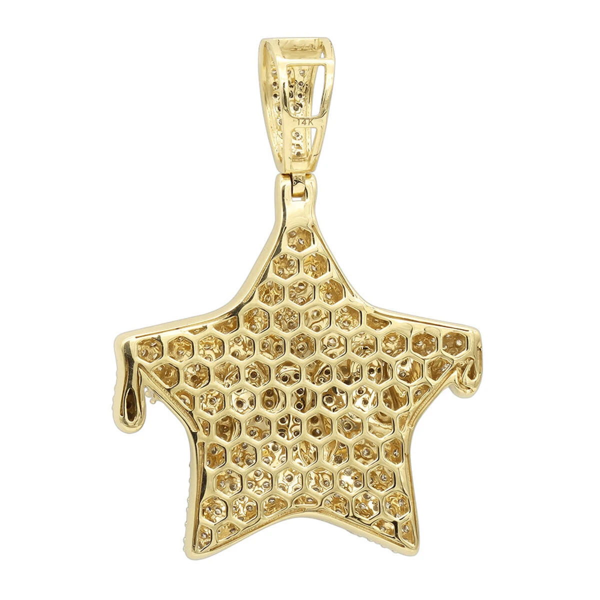 14K Yellow Gold Hip Hop Iced Out Diamond Drip Star Pendant For Men 3 Carat 4 14K Yellow Gold Hip Hop Iced Out Diamond Drip Star Pendant For Men 3 Carat - Image 4