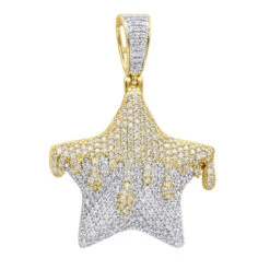 14K Yellow Gold Hip Hop Iced Out Diamond Drip Star Pendant For Men 3 Carat