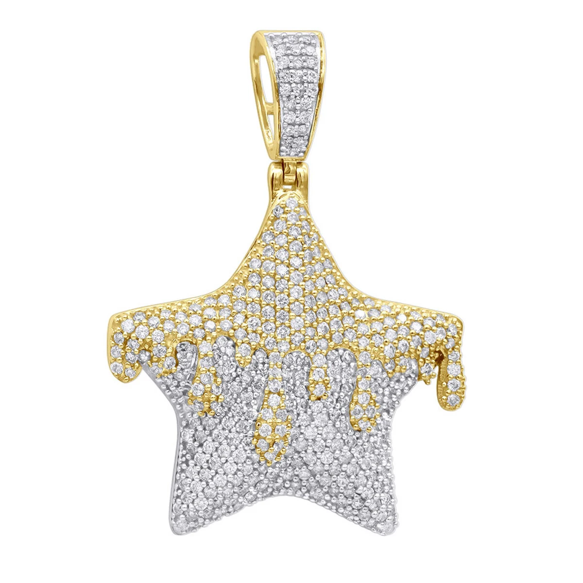 14K Yellow Gold Hip Hop Iced Out Diamond Drip Star Pendant For Men 3 Carat 1 14K Yellow Gold Hip Hop Iced Out Diamond Drip Star Pendant For Men 3 Carat