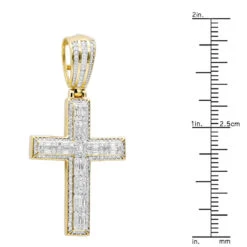Religious 14K Yellow Gold Large Baguette & Round Diamonds Men's Cross 1.5ct -Luxurman jewelry religious jewelry large baguette round diamonds mens cross 15ct 14k gold 803184 rulerye