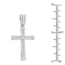 Religious 14K White Gold Round Diamonds Cross Pendant For Men 1.4ct -Luxurman jewelry religious jewelry solid 14k gold round diamonds cross pendant for men 14ct 407108 rulerwh