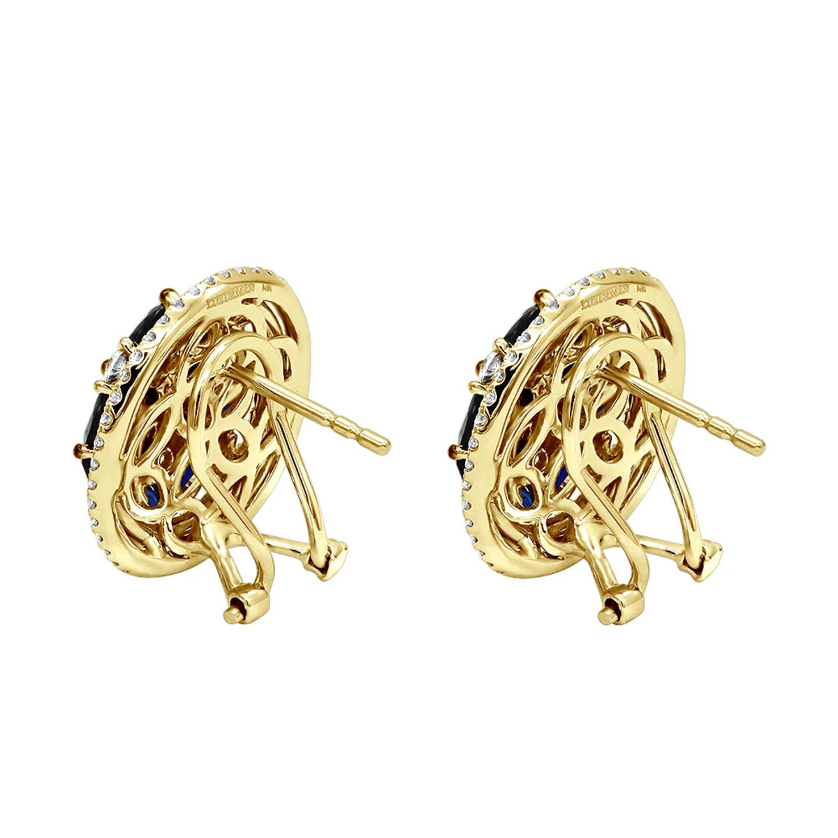 Royal Halo Circle Diamond Earrings For Women With Sapphires 14K White Gold 5 Royal Halo Circle Diamond Earrings For Women With Sapphires 14K White Gold - Image 5