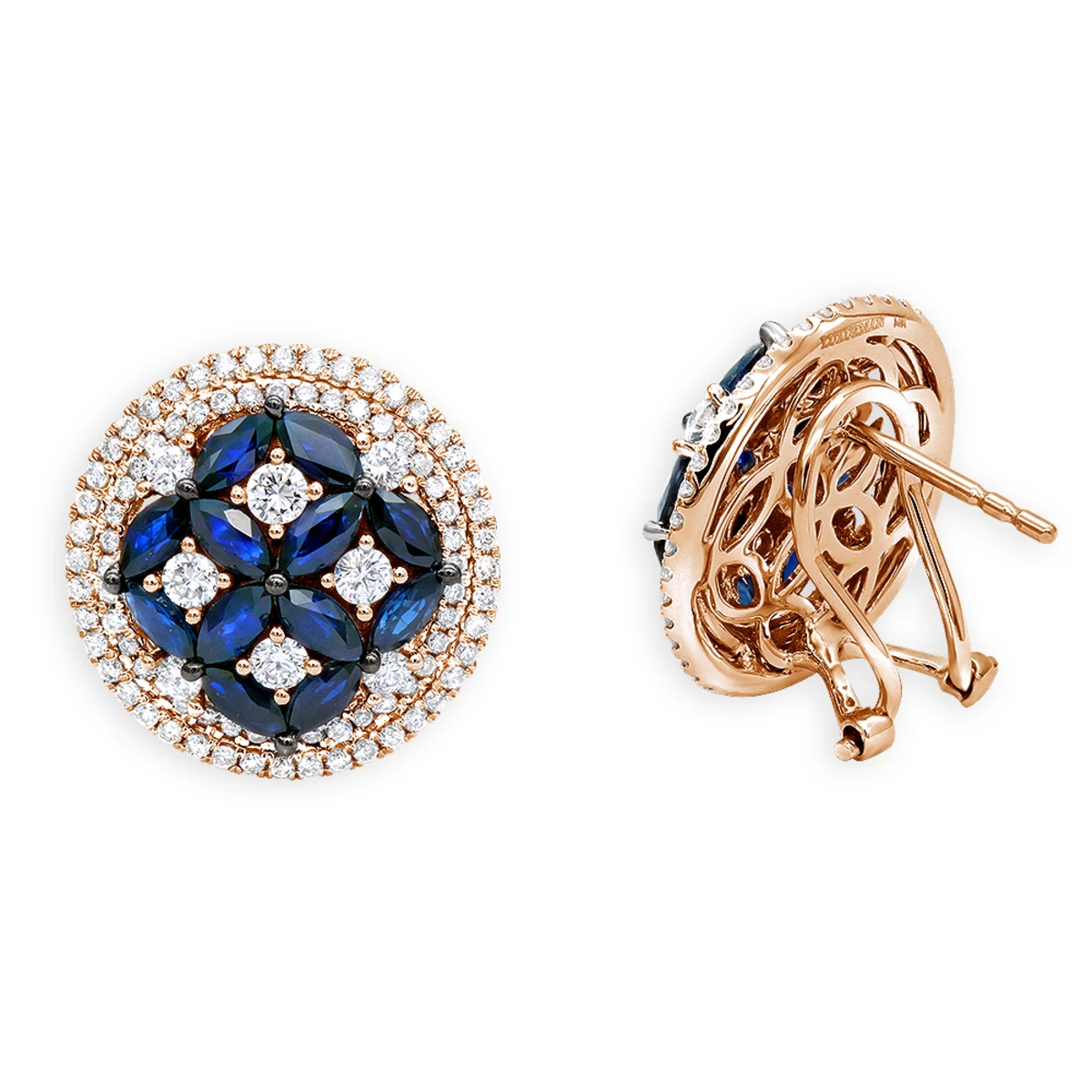 Royal Halo Circle Diamond Earrings For Women With Sapphires 14K White Gold 3 Royal Halo Circle Diamond Earrings For Women With Sapphires 14K White Gold - Image 3