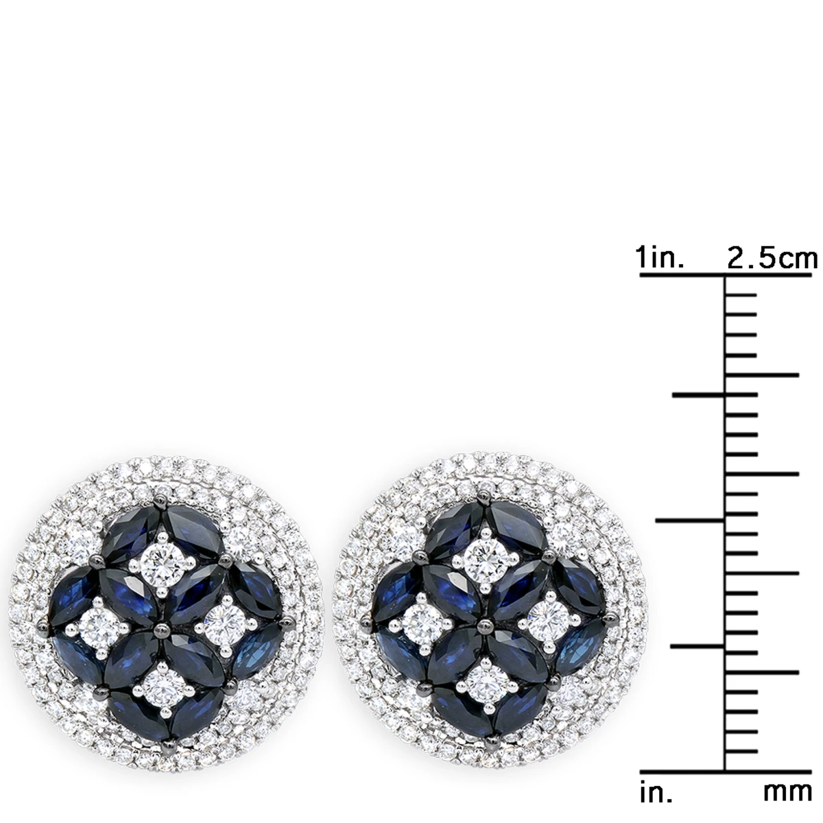 Royal Halo Circle Diamond Earrings For Women With Sapphires 14K White Gold 10 Royal Halo Circle Diamond Earrings For Women With Sapphires 14K White Gold - Image 10