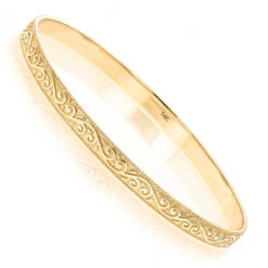 Solid 14K Yellow Gold Floral Bangle Bracelet For Women By Luxurman