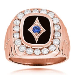 Unique 14K White Gold Black Onyx Blue Sapphire White Diamond Men's Ring 1.68ct -Luxurman jewelry unique 14k gold black onyx blue sapphire white diamond mens ring 168ct ro