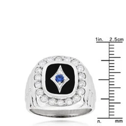 Unique 14K White Gold Black Onyx Blue Sapphire White Diamond Men's Ring 1.68ct -Luxurman jewelry unique 14k gold black onyx blue sapphire white diamond mens ring 168ct rulerwh