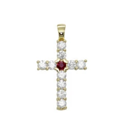 Unique 14K Yellow Gold Ruby And Diamond Cross Pendant For Women 1.33ct By Luxurman
