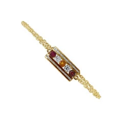 Unique 14K Yellow Gold Ruby Citrine Garnet Gemstone & Diamond Bracelet For Women 1.75ct