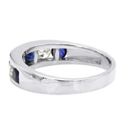 Unique Ring 14K White Gold Diamonds & Sapphires Wedding Band For Men & Women -Luxurman jewelry unique anniversary rings 14k gold diamonds sapphires wedding band for men backwh